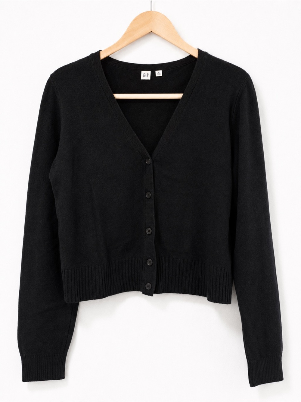 ✨GAP Black Button Front V Neck Cropped Cardigan Layering Sweater Size S✨